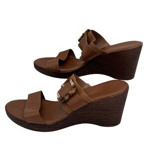 Toscanella Womens Brown Wedge Sandals With Tortoise Buckle Detail Size 8.5